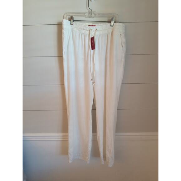 Guess Reagan Linen Pant Women's Size L White Elastic Waist Wide Leg Pockets - Picture 7 of 16